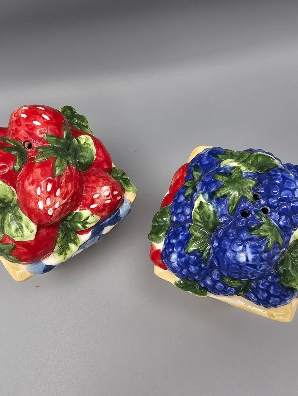 Ceramic Strawberry and Blueberry Basket Salt and Pepper Shakers